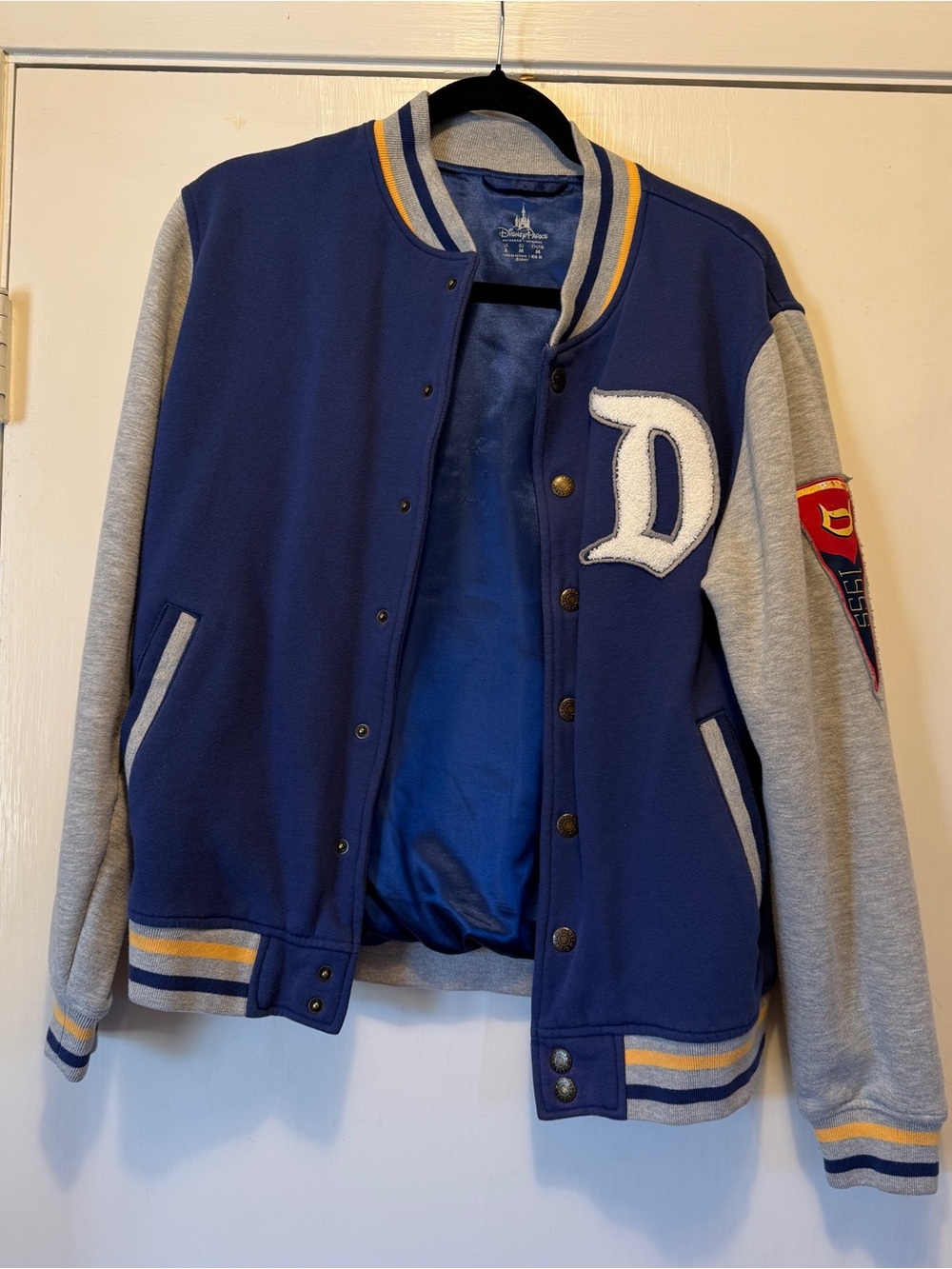 Disneyland Disn Navy Blue & Heather Gray Varsity Letterman Jacket with 'D' Patch